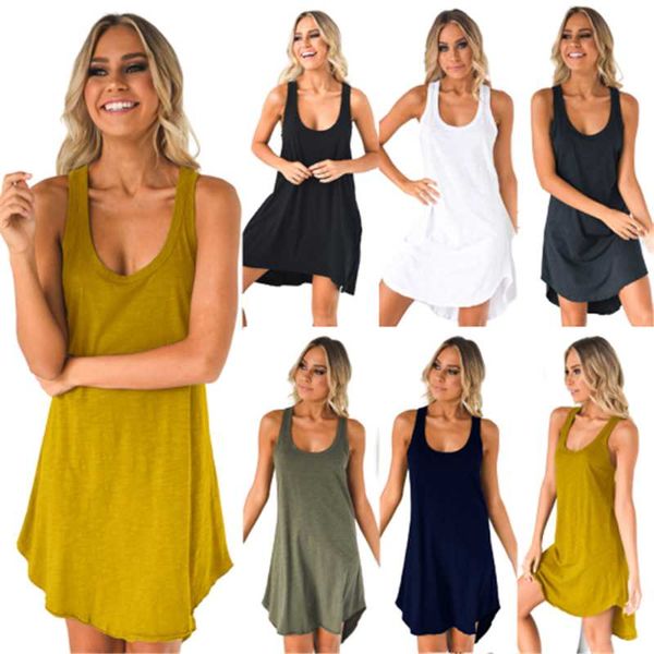

new 2021 summer a-line dress sleeveless beach party mini short dress women street loose casual tank dresses female vestidos, Black;gray