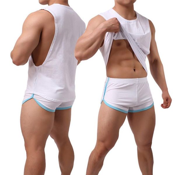 

men's tracksuits 2021 men tank & short brand cotton undershirt casual shorts singlet fitness sleeveless vest for male, Gray