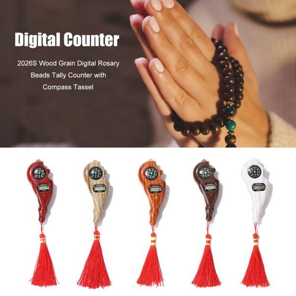 

counters portable handheld tassel wood grain rosary beads tally counter electronic lcd digital manual reset decompression meditation tool