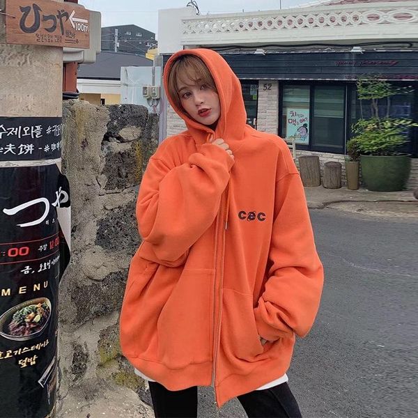 

women's hoodies & sweatshirts women hooded plus size chic loose oversize streetwear trendy leisure korean style harajuku simple zip-up, Black