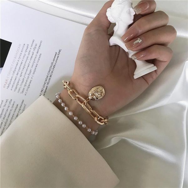 

punk bracelet for women pendant thick chain gold silver color bracelet charm bracelets party jewelry gift friends accessories, Black