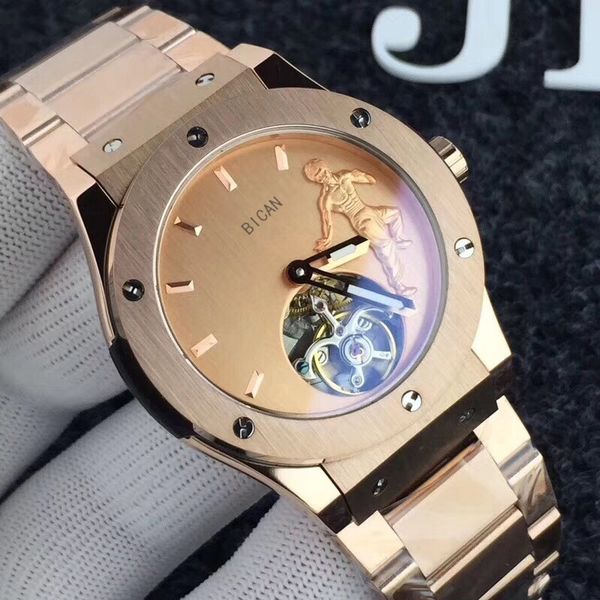 

luxury mens automatic mechanical watch flywheel waterproof stainless steel temperament business watchs menes, Slivery;brown