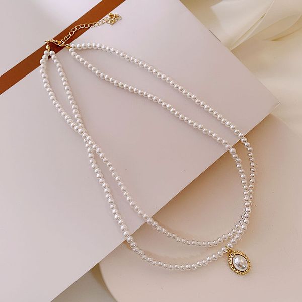 

xianlan219 double pearl necklace female personality clavicle chain chomel cold atmosphere quality niche contracted neck chain shor, Silver