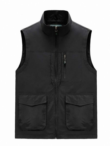 

men flap pocket vest coat b1aq#, Black;brown