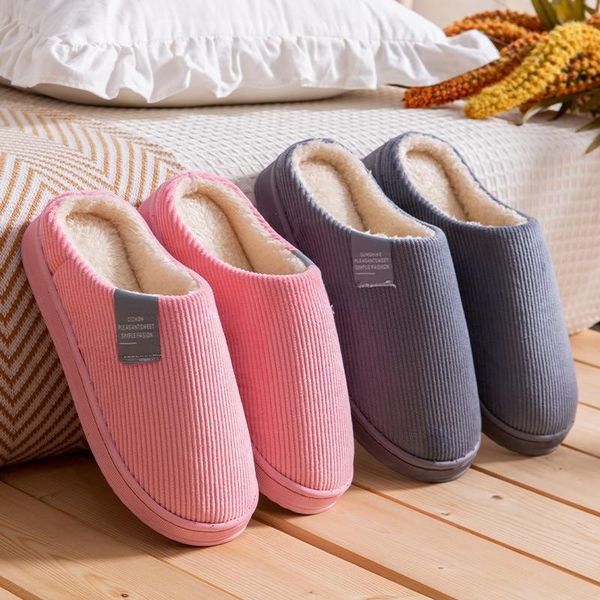

slippers women winter warm house home soft non-slip plush cotton shoes men lovers bedroom ladies girls boys cute fur slides, Black