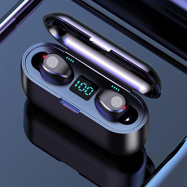 

f9 tws wireless headsets large capacity charging box bluetooth-compatible earphones sport waterproof with touch control 9d hifi
