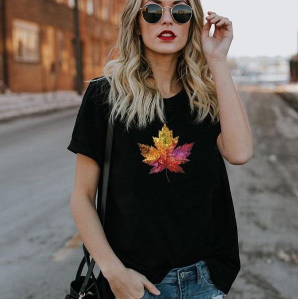 

leaf print t shirt women short sleeve o neck loose tshirt 2021 summer women tee shirt camisetas mujer, White