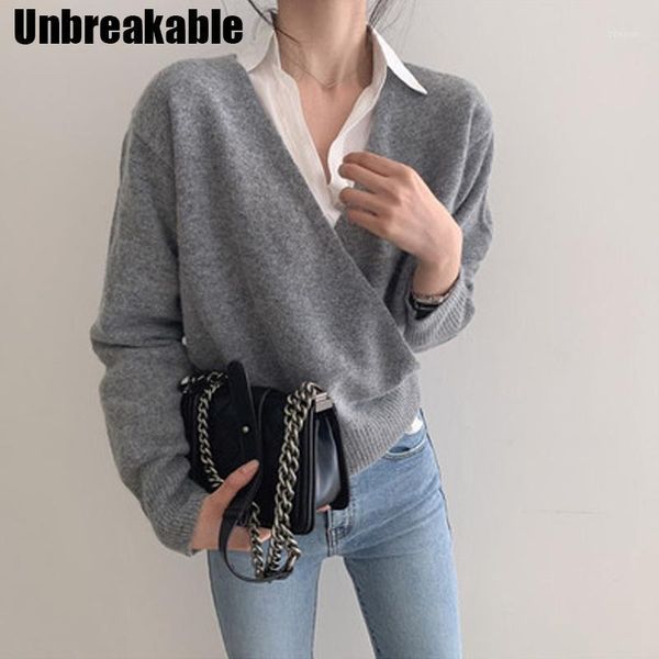 

loose elegance solid all match office lady 2021 spring v-neck gentle women high waist knitted jumpers chic sweaters women's, White;black