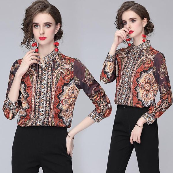 

women's blouses & shirts willstage women printed lapel shirt long sleeve, White