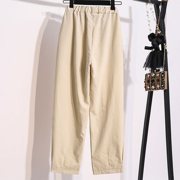 

high cotton belt and long line pants of the women 2021 will see new korean version thin black solid loose ladies plus size 5xlpants cg0q, Black;white