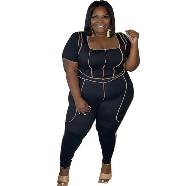 

women's two piece pants shzq plus size women tracksuits outfits 2021 autumn square collar short sleeve t-shirts high waist skinny casua, White