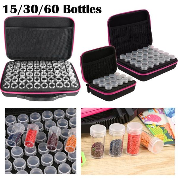 

diamond painting 15/30/60 bottles drill box rhinestone charms storage case organizer tool hand bag