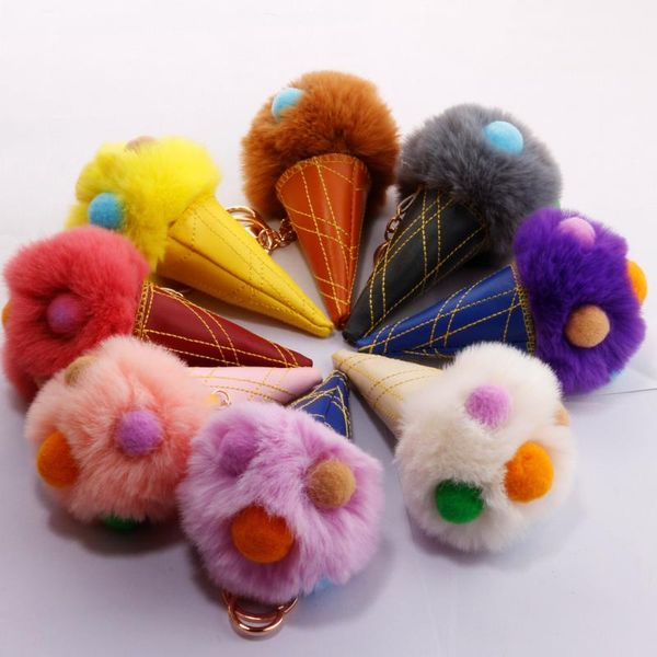 

women fashion bag car hair ball pendant creative cream ball key ring, Silver