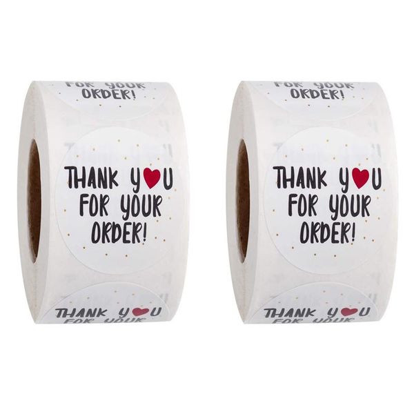 

1000pcs round thank you for your order sticker heart thanks for shopping small shop local handmade sticker white labels