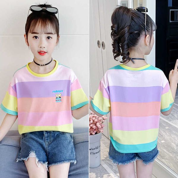 

summer girls' cotton short sleeve t-shirt 2021 new zhongda tongyang gas t-shirt sweat absorbing, breathable and soft 9 10 years old, White