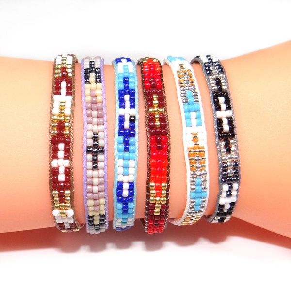 

tennis 2021 handmade braided rope adjustable bracelets woman 100% japanese imports of rice beads mixed color beaded, Golden;silver