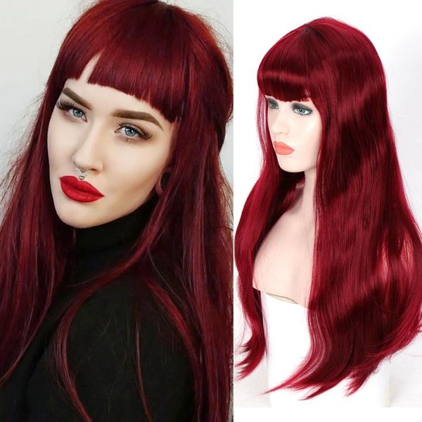 

synthetic wigs huaya long straight womens wig with bangs natural black/blonde/red heat resistant for women cosplay