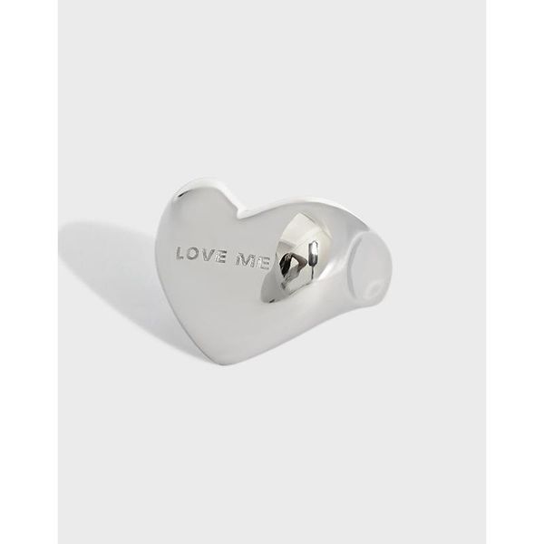 

korean ins niche simple love heart-shaped english letter s925 sterling silver ring female love me, Golden;silver