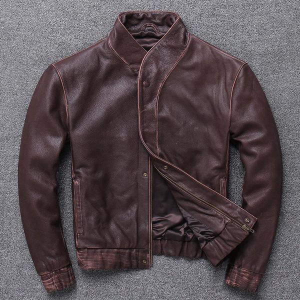 

men's leather & faux 2021 leisure simple real cowhide business english jacket handsome trendy soft material, Black