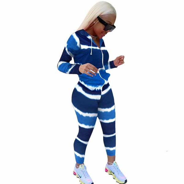 

2021 autumn tie-dye sets of two parts for women long-sleeve zipper hood sweatshirts leggings jogging suit with pocket xun3, Black