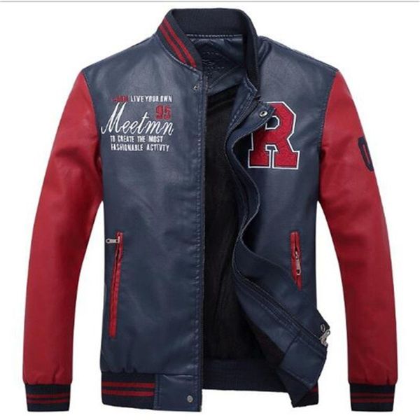 

men's jackets baseball jacket men bomber biker pu coat faux pilot varsity fleece college leather slim fit motorcycle outwear coats, Black;brown