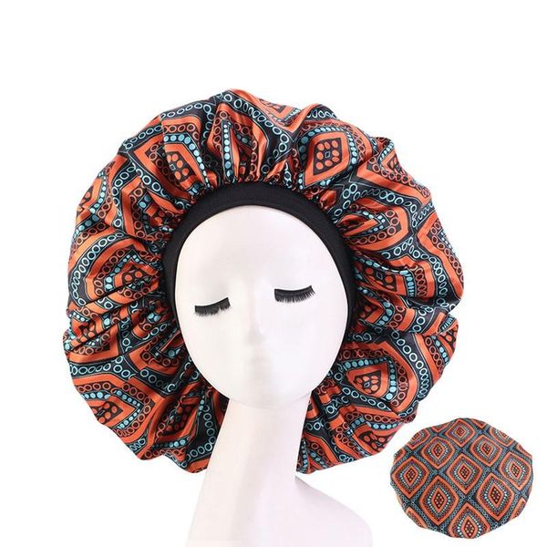 

beanie/skull caps women big size beauty print satin silky bonnet sleep night cap head cover for curly springy hair care, Blue;gray
