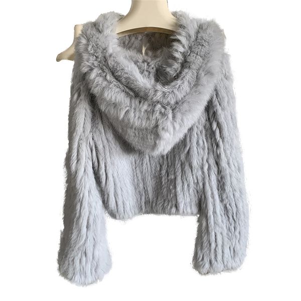 Harppihop ha lavorato a maglia cappotto di pelliccia di coniglio genuino moda donna giacca lunga di pelliccia di coniglio Outwear cappotto di pelliccia invernale 211007