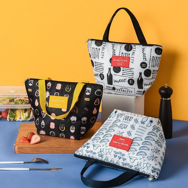 

storage bags portable insulated thermasl lunch box thick japanese-style aluminum office worker student bento picni printing pattern