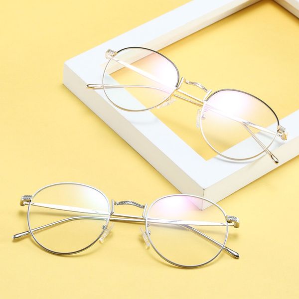 

s7797 new personalized high nose round men's and women's general flat lens ultra light metal glasses, White;black