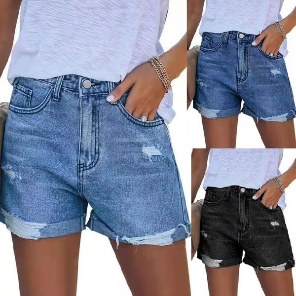 

women's shorts casual female short, jacket torn with hole mpuh, White;black