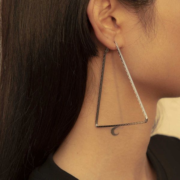

jewelry personality geometry trendy women's metal triangle simple indifference set earrings, Silver