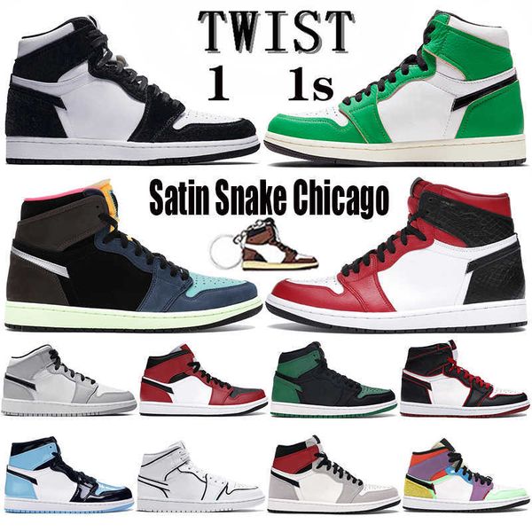 

lucky green 1 1s men basketball shoes twist mid light smoke grey chicago toe dark mocha unc patent women sneakers sport trainers, Black