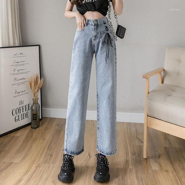 

women's jeans 2021 autumn women high waist pants wide leg korean style casual oversized causal harajuku loose denim trousers e383, Blue