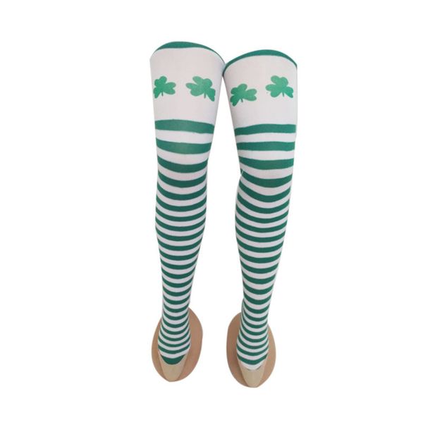 

irish festival stockings striped green clover party step socks, Black;white
