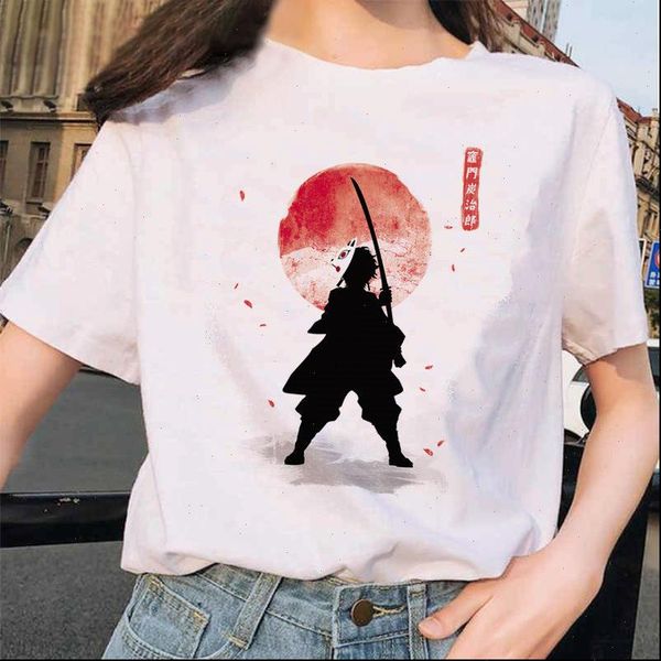 

female t shirt japanese anime killer t shirt ladies ulzzang harajuku shirt cartoon graphics kimetsu no yaiba kawaii, White