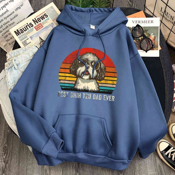 

bt shih tzu dad print hoodie long sve men's pocket harajuku casual hoodie vintage hoodie anime punk sweatshirt, Black