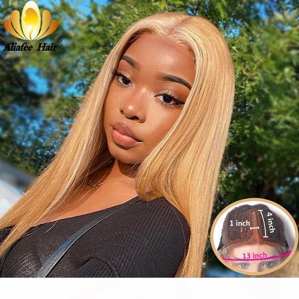 

brown honey blonde color straight wig 13x4x1 lace front human hair u part wig transparent remy hair with baby for women, Black;brown