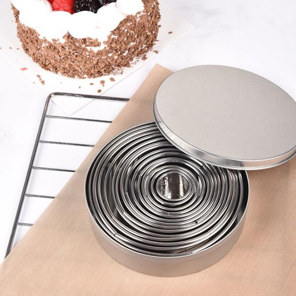 

baking moulds 14pcs/lot stainless steel round cookie practical biscuit cutters circle diy mousse cake dessert pastry decorating tool
