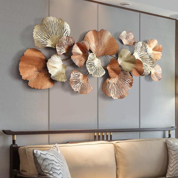 

new chinese living room background porch metal wall decoration iron pendant modern creative ginkgo leaf home decoration