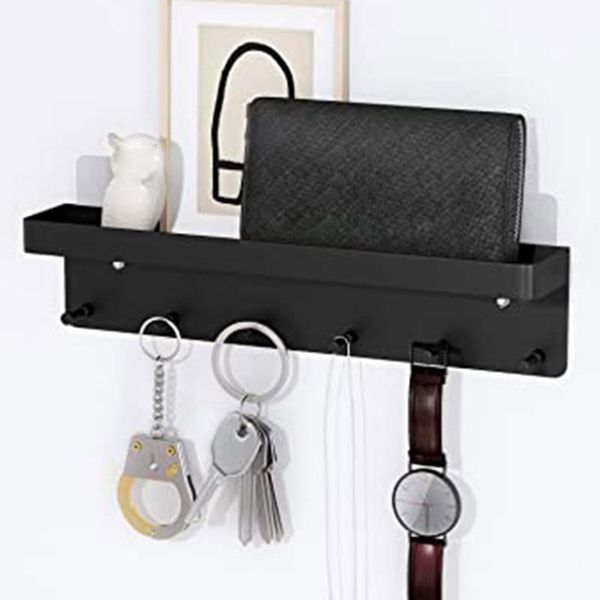

hooks & rails wall mount key holder hanging shelf storage organizer hanger metal mail decorative with 6 hook housekeeper on