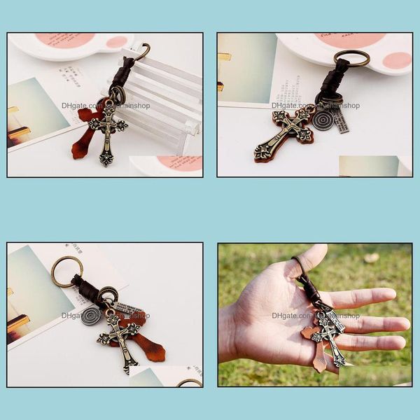 

keychains fashion aessories leather alloy retro christian cross keychain key ring holder charm car keyring bag pendant drop delivery 2021, Silver