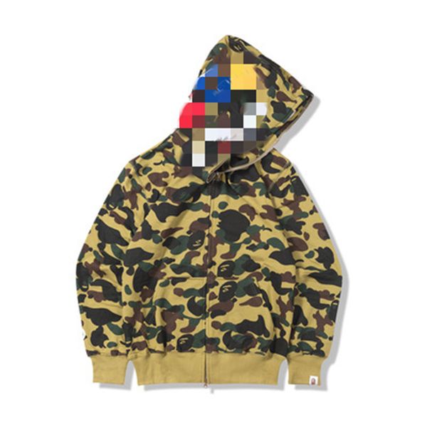 

mens embroidery printing hoodies fashion trend teenager cardigan zipper hooded designer male autumn camouflage fleece brand pullover hoodie, Black