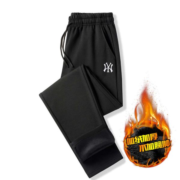 

autumn and winter new sports men's warm plush loose leggings trend casual straight pants, Black