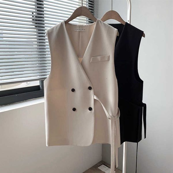 

women's vests korean blazer spring casual suit jacket loose double breasted cardigan solid color office lady q1362 vqhv, Black;white