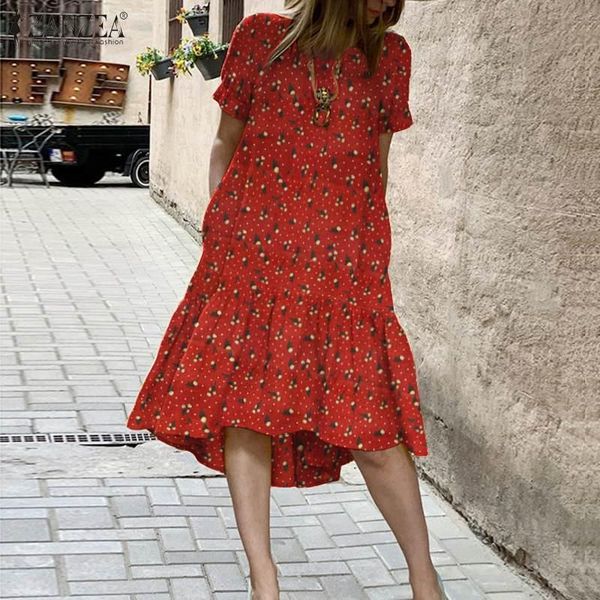 

casual dresses zanzea women floral print dress 2021 summer ol midi vestidos high low long sundress lady short sleeve robe oversize, Black;gray