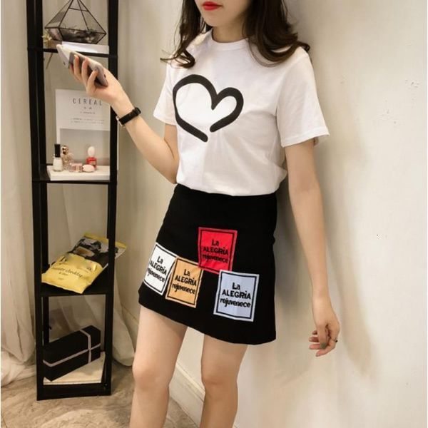 

2 pcs/set korean style short sleeved t-shirt + skirt women sets high waist skirt two-piece suit, Gray