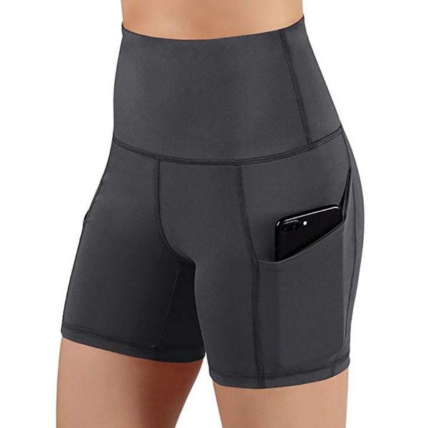 

women's shorts phone pocket women high waist fitness sports biker summer classic simple lady casual gym workout short pant, White;black