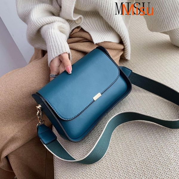

shoulder bags fashion solid color wide strap messenger bag