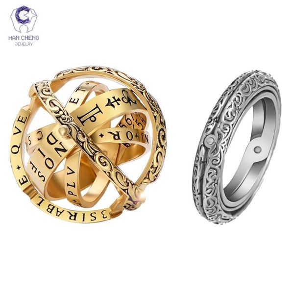 

cluster rings hancheng astronomical sphere ball ring rotating universe finger couple lover jewelry gifts for women men accessories, Golden;silver