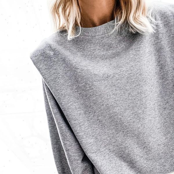 

fashion women long sleeved shoulder pad casual loose sweater pullover jumper tee plus outwear autumn spring plus size, White;black